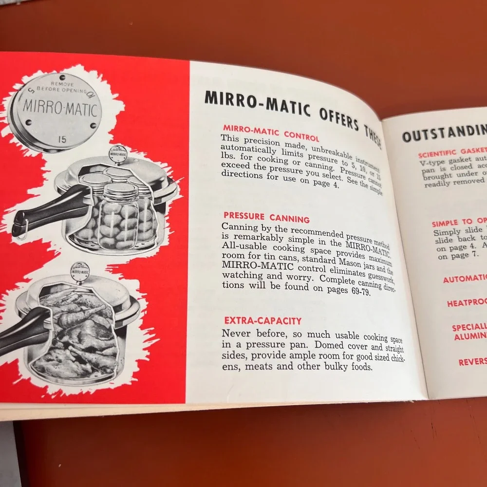 Vintage 1958 Mirro-Matic Deluxe Pressure Pan Recipe Book Instruction Manual 80pg